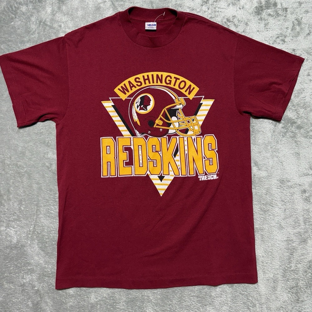 Vintage Washington Redskins T-Shirt Red Single Stitch Graphic Trench Size Large